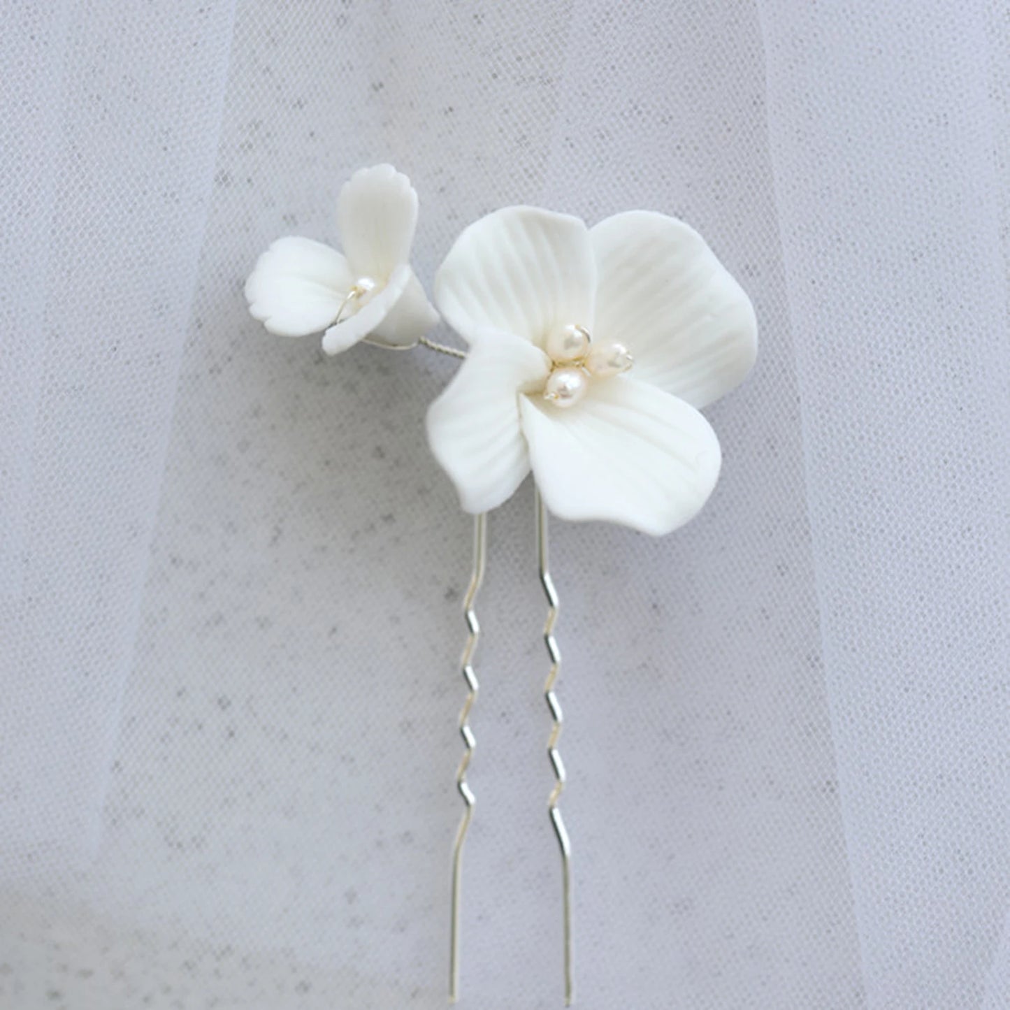 White Floral Ceramic Hairpins for Elegant Bridal Hairstyles