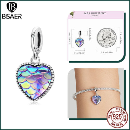 BISAER Ocean Charm 925 Sterling Silver Dolphin and Mermaid Bead with Blue CZ for DIY Jewelry ECC2007 CHINA