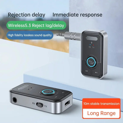 Bluetooth 5.3 Wireless Audio Transmitter Receiver Adapter for Car Headphones Speakers 3.5mm AUX High Def Hands Free Audio