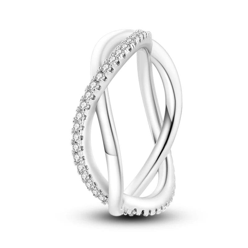 Women's Classic Geometric 925 Sterling Silver Ring with Overlapping Zircon KJR081
