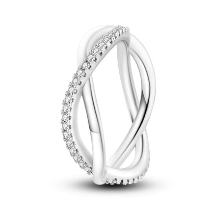 Women's Classic Geometric 925 Sterling Silver Ring with Overlapping Zircon KJR081