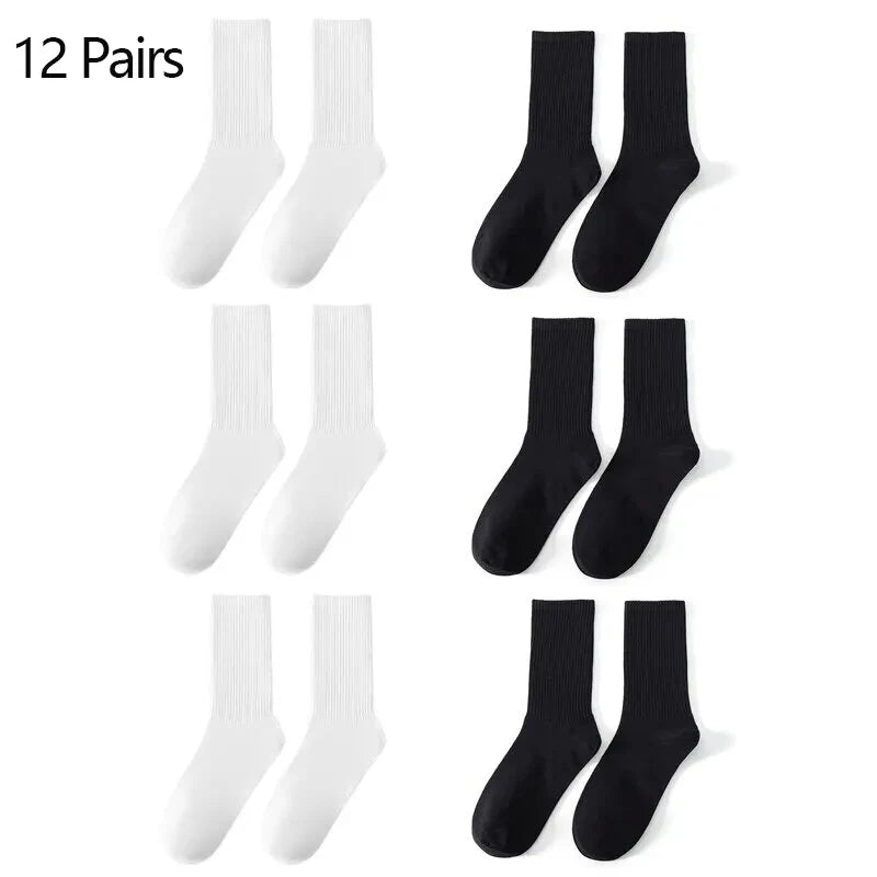 6/12 Pairs Middle Tube Socks For Men Casual Harajuku Fashion 5 pairs 12 Pairs Black White