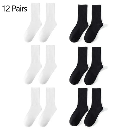 6/12 Pairs Middle Tube Socks For Men Casual Harajuku Fashion 5 pairs 12 Pairs Black White