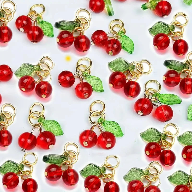Red Cherry Glass Charm Pendants for Jewelry and DIY Accessories