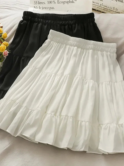 Womens Summer Korean High Waist Pleated A Line Mini Skirt