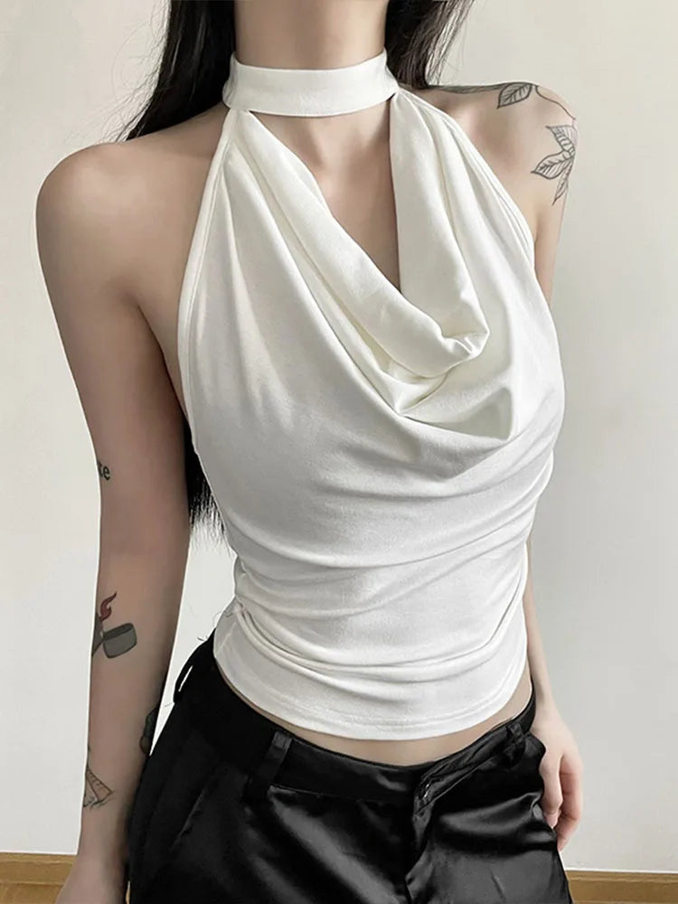 Women Solid Color Halter Vest Slim Fit Summer Top Essential