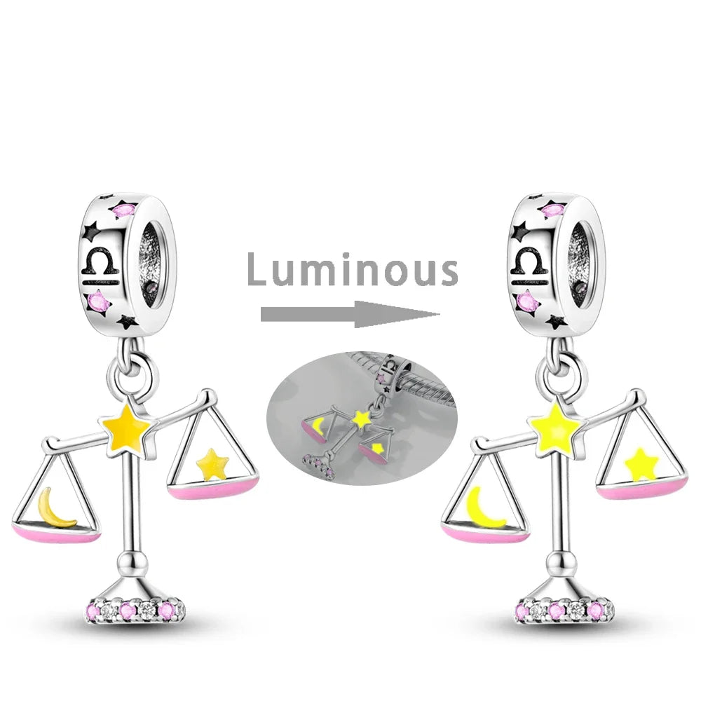 Zodiac Glow In Dark 925 Sterling Silver Charm Beads