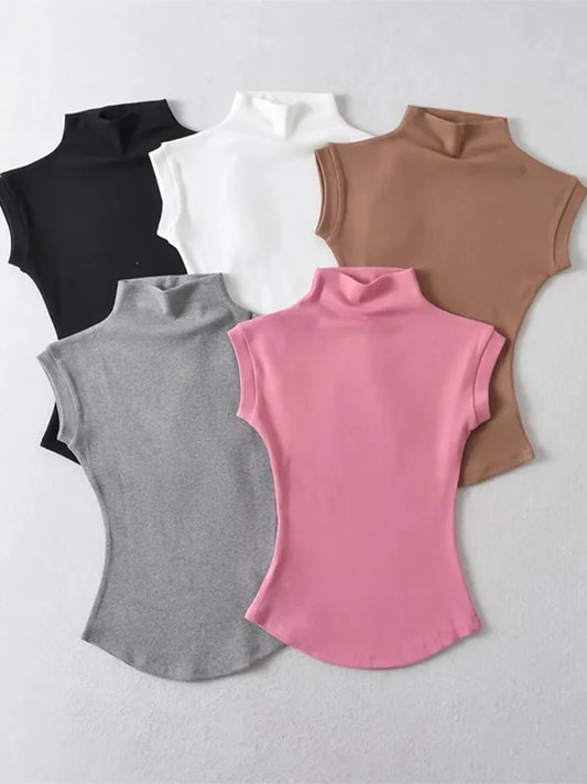 Dozw Women Sleeveless Turtleneck Top Slim Fit Tee Shirt