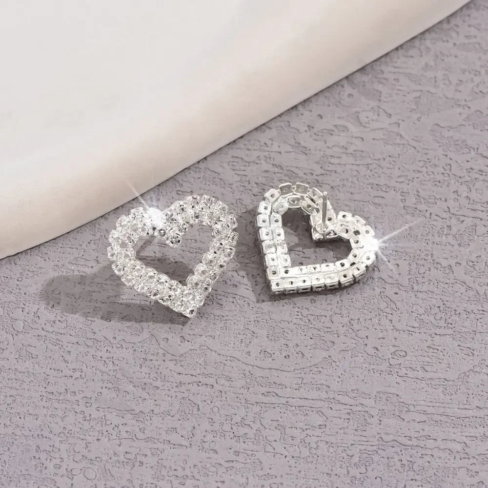 Bling Sweet Heart Geometric Glass Stud Earrings for Trendy Elegant Women