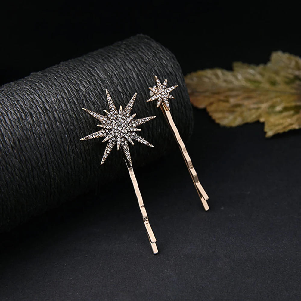 Geometric Stars & Moon Rhinestone Hair Clip Set - Top-Rated Bridal Hairpins for Women
