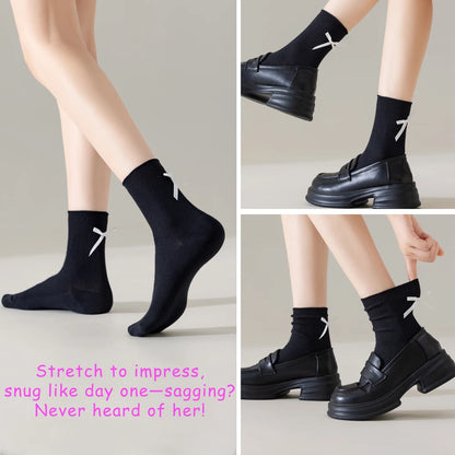 3 Pairs Black White Ballet Bow Crew Breathable Socks