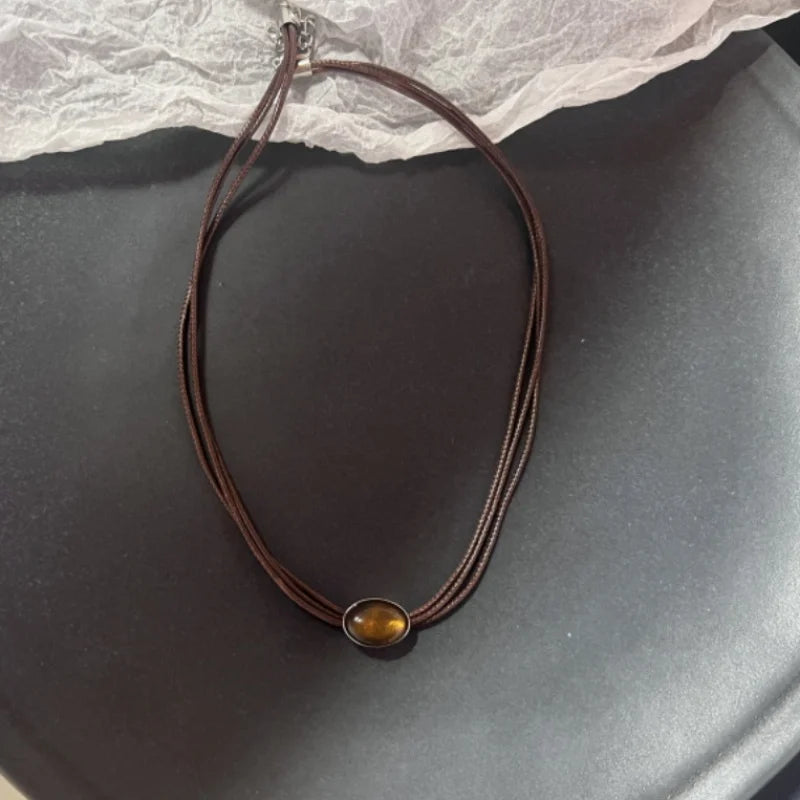 Amber Flower Aesthetic Necklace for Women and Girls Adjustable Chain Trendy Birthday Jewelry Gift