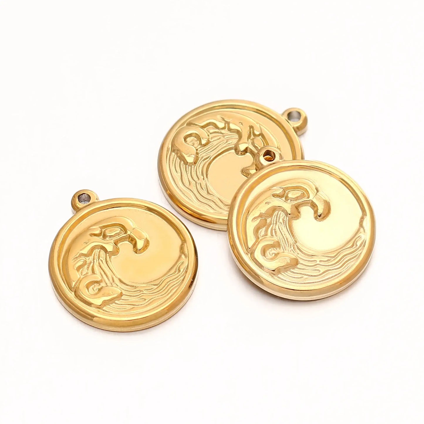 3Pcs Stainless Steel Wave Pendants for DIY Ocean Jewelry