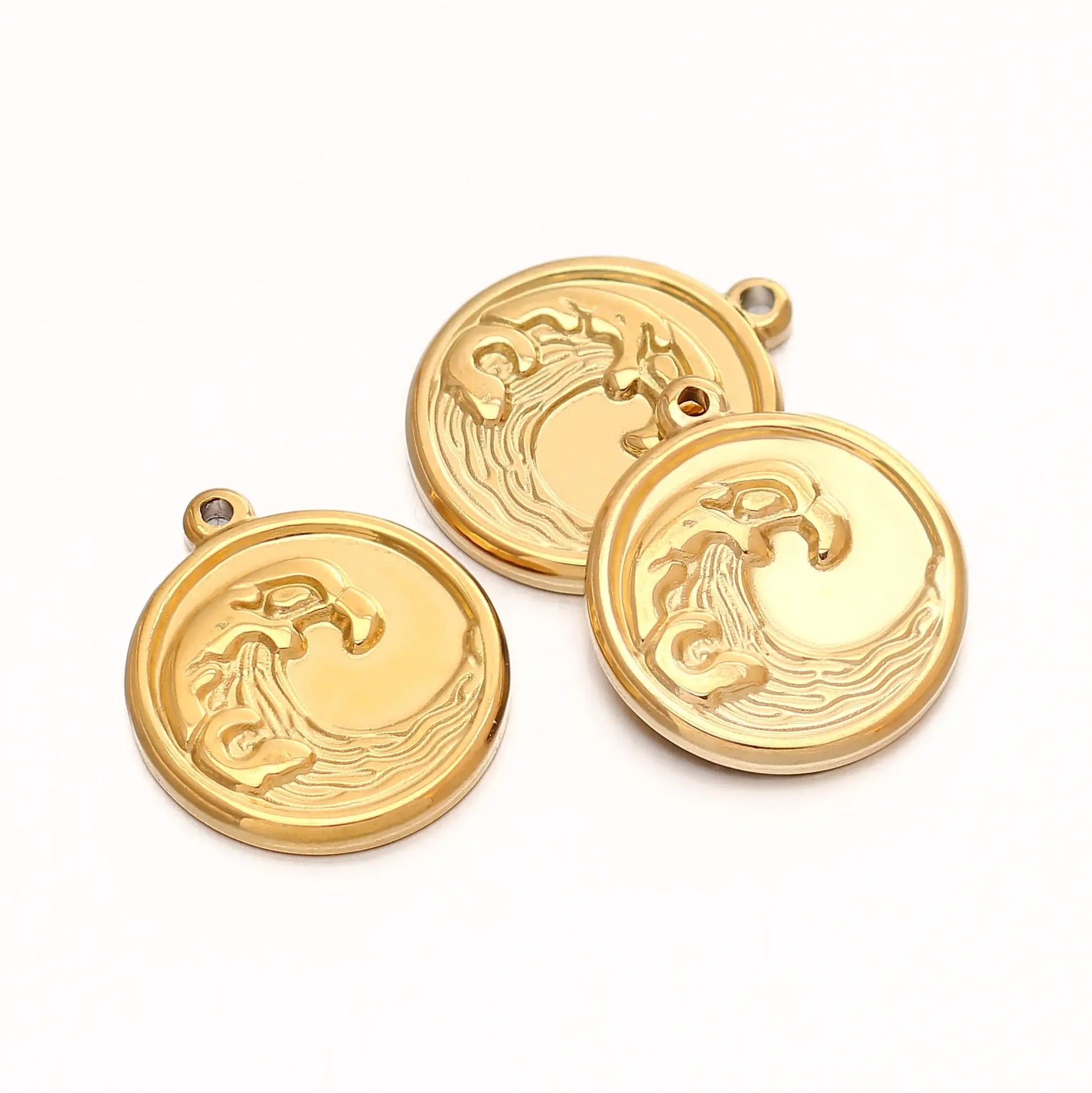 3Pcs Stainless Steel Wave Pendants for DIY Ocean Jewelry