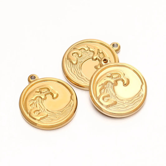 3Pcs Stainless Steel Wave Pendants for DIY Ocean Jewelry