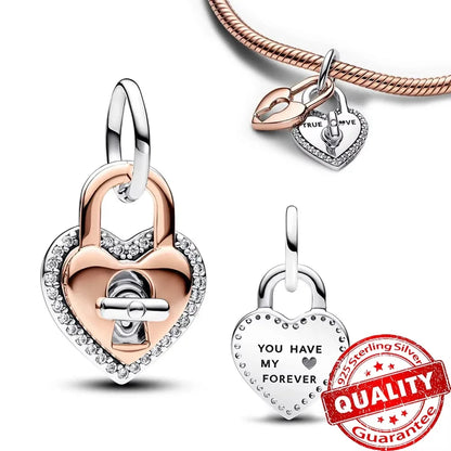 925 Sterling Silver Colorful Snowflake Heart Lock and Key Charms for DIY Necklace and Bracelet Jewelry Gifts