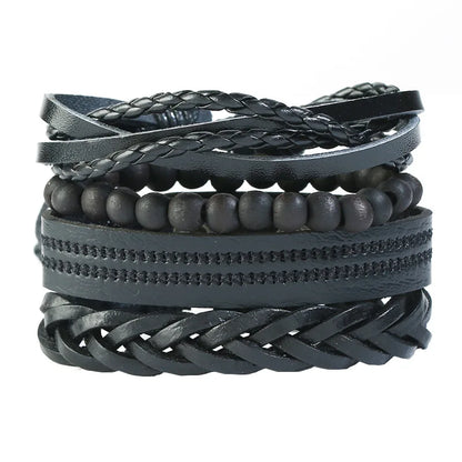 ZORCVENS Men's Handmade Braided Leather Bracelet Set - Vintage Black Punk Fashion Gift