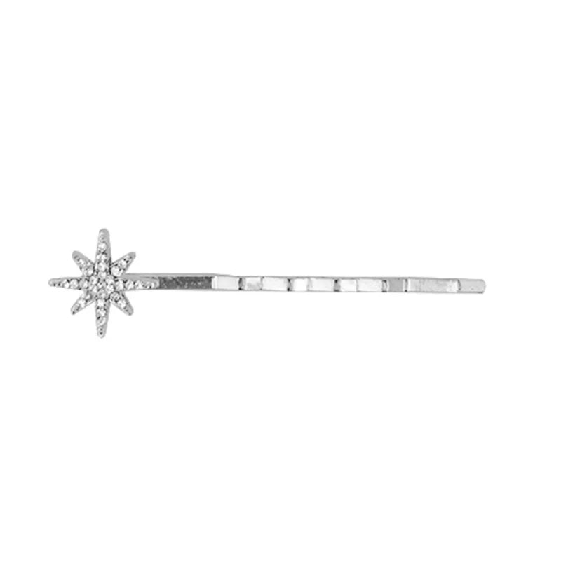 Starry Glam Hair Clip Set - Crystal Side Pins with Rhinestones Silver Star Standard