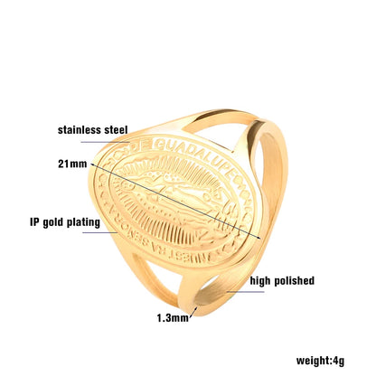 Vintage Virgin Mary Stainless Steel Rings for Women - 18k Gold Plated Wholesale Jewelry