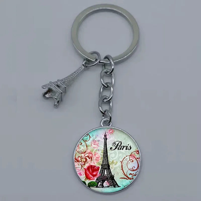 Paris Eiffel Tower Glass Pendant Keychain for Women with Artistic Design