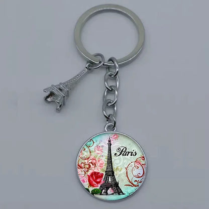 Paris Eiffel Tower Glass Pendant Keychain for Women with Artistic Design
