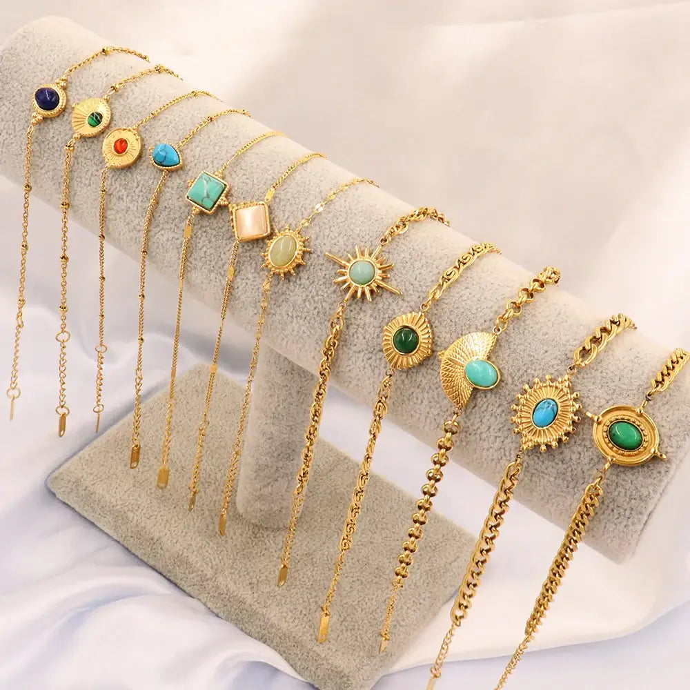 Vintage Stainless Steel Bracelet for Women with Turquoise Pendant