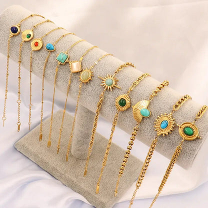 Vintage Stainless Steel Bracelet for Women with Turquoise Pendant