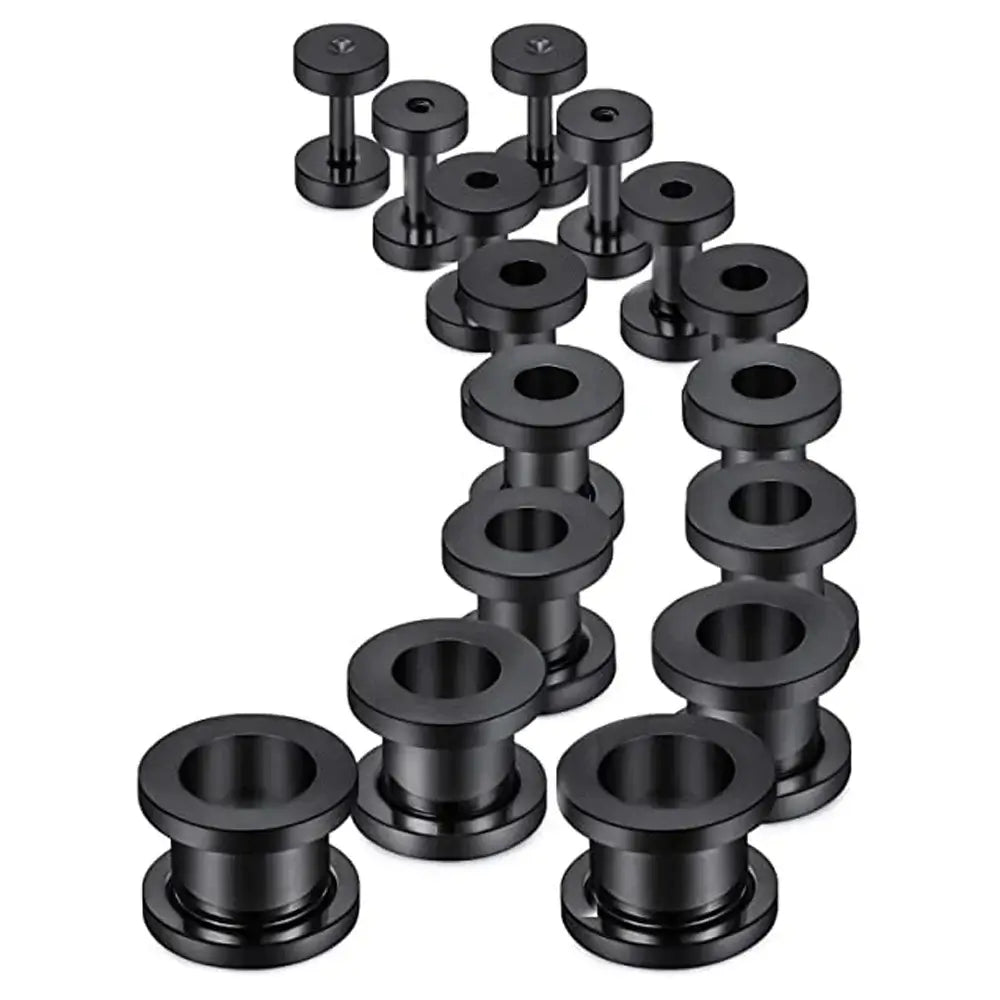 Screw Fit Ear Gauges Surgical Steel Tunnel Expander Earrings Set Black