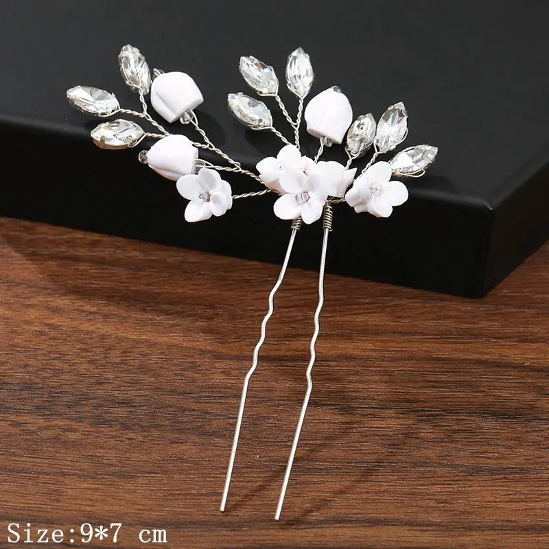 Elegant Pearl Rhinestone Flower Hair Pins for Women Wedding Accessories