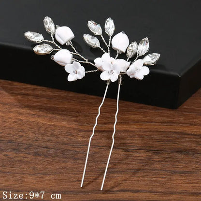 Elegant Pearl Rhinestone Flower Hair Pins for Women Wedding Accessories