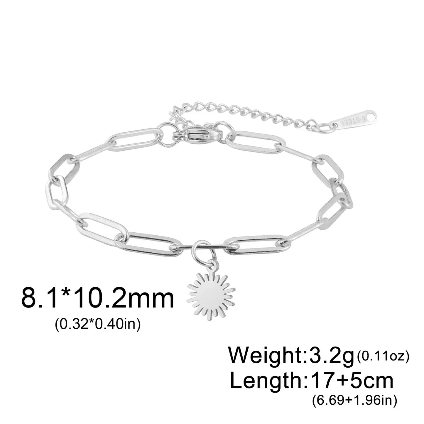 Skyrim Sun Zircon Charm Bracelet for Women - Stainless Steel Fashion Jewelry Paperclip Chain S 17-22 cm