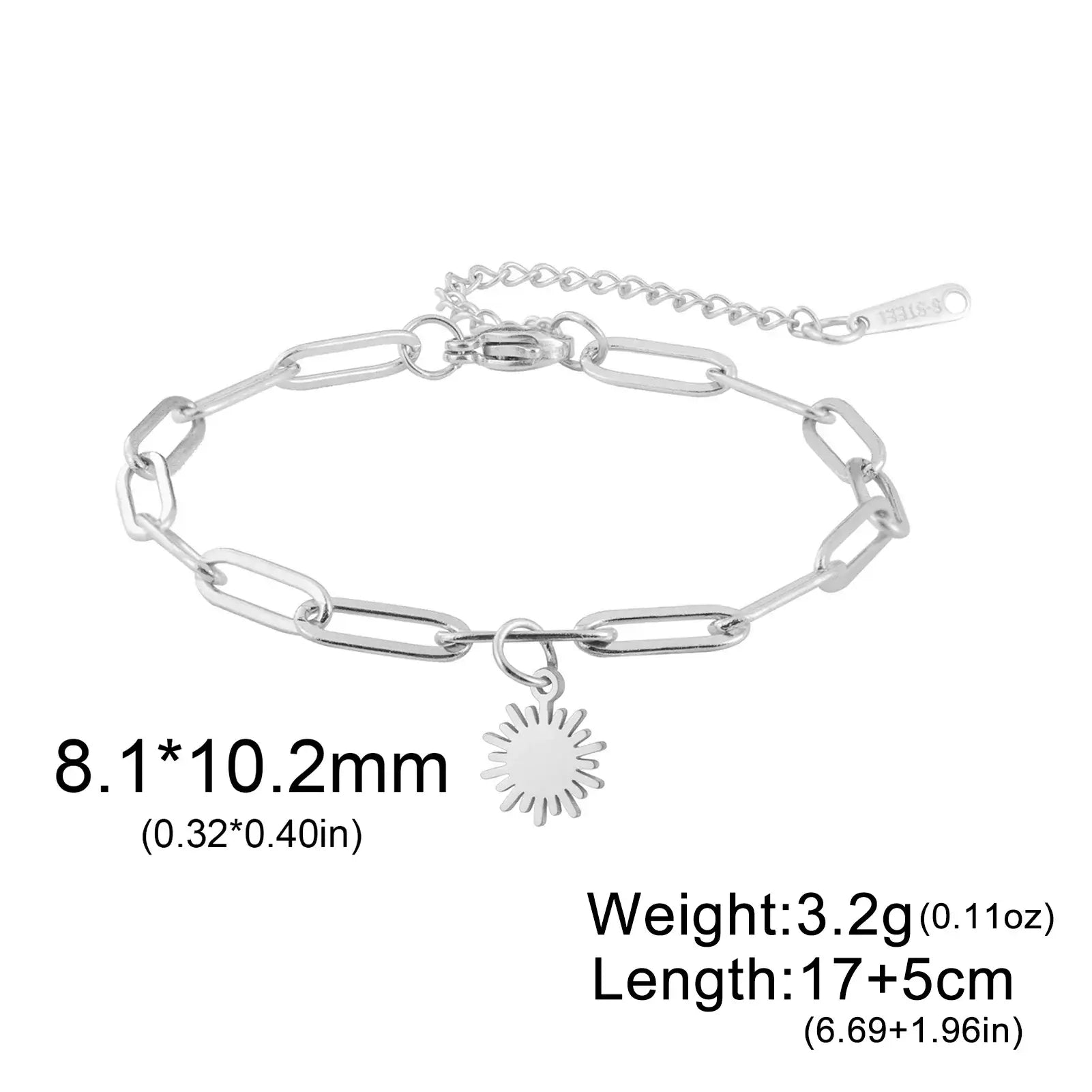 Skyrim Sun Zircon Charm Bracelet for Women - Stainless Steel Fashion Jewelry Paperclip Chain S 17-22 cm