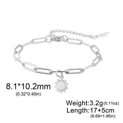 Skyrim Sun Zircon Charm Bracelet for Women - Stainless Steel Fashion Jewelry Paperclip Chain S 17-22 cm