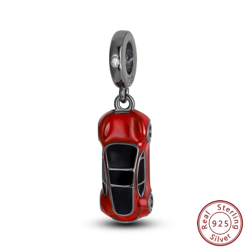 Sterling Silver Sports Car and Motorcycle Charms for DIY Jewelry Making KJC201
