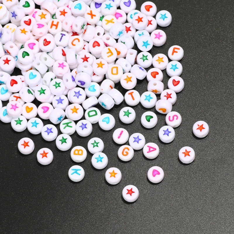 Gold Color Acrylic Spacer Beads with Black Letter Charms for Jewelry Making and DIY Crafts