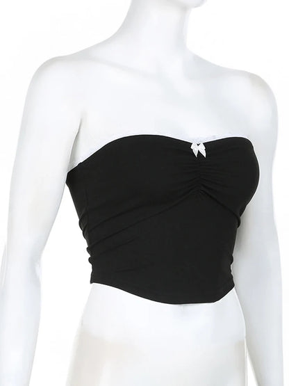 Dozw Women Harajuku Tube Top Bow Detail Cropped Chic