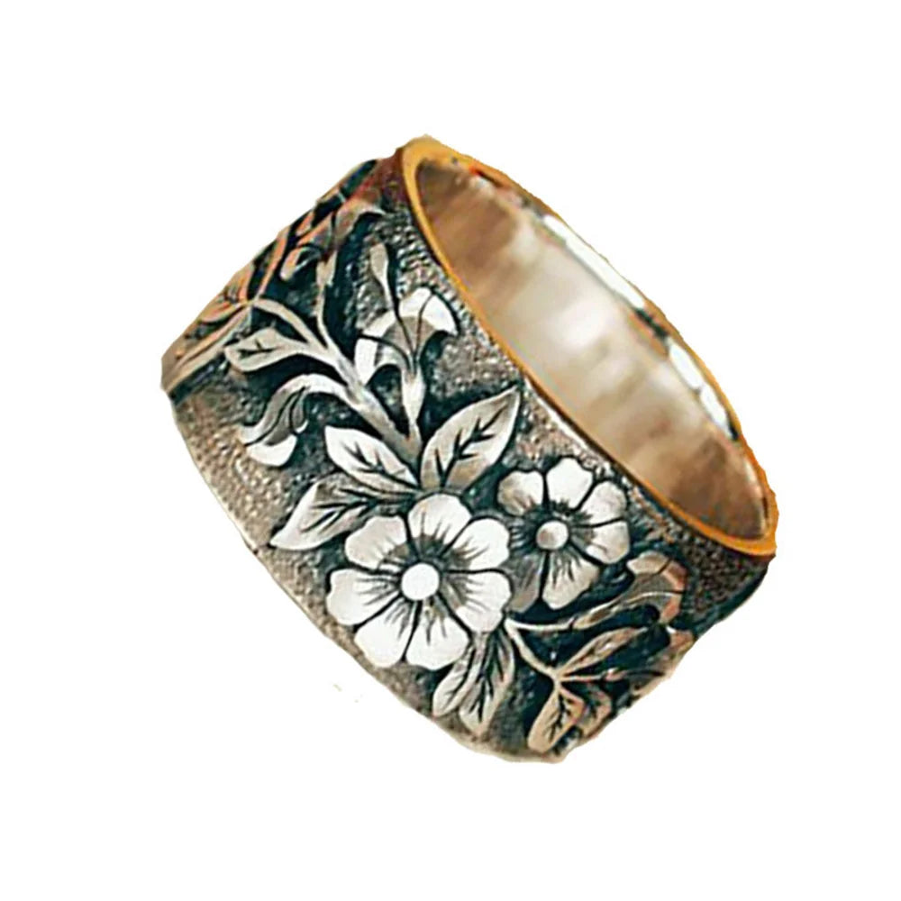 Vintage French Bird Flower Ring for Women Fashionable Zinc Alloy Jewelry