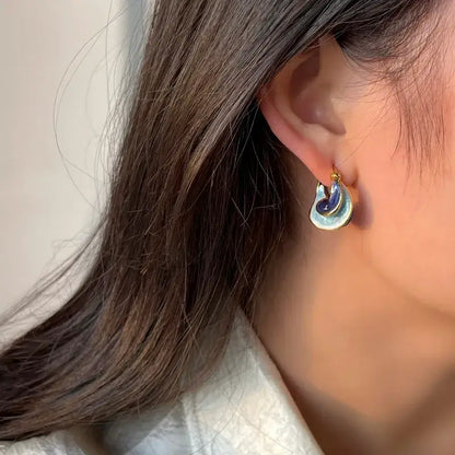 New Trendy Enamel Blue Metal Small Hoop Earrings for Women e1709lan