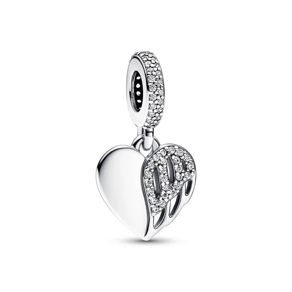 925 Sterling Silver Heart Wings Infinity Charm Gift Box Compatible with Pendant Bracelet Necklace for Ladies DIY Fine Jewelry