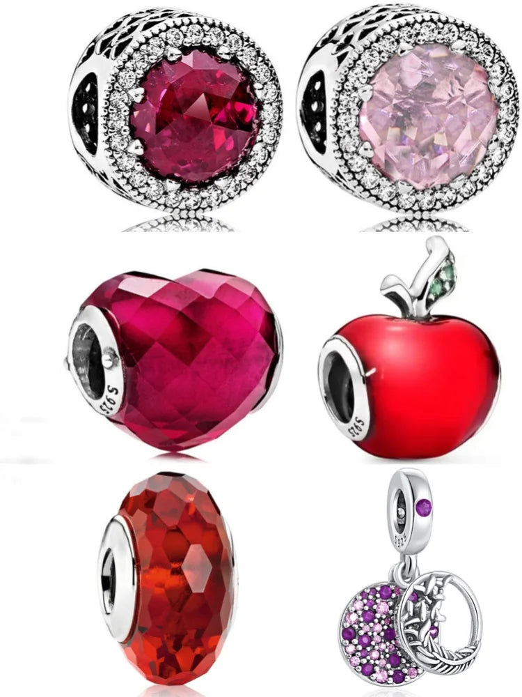 European 925 Sterling Silver Red Series DIY Charm Beads for Bracelet and Necklace Jewelry for Women