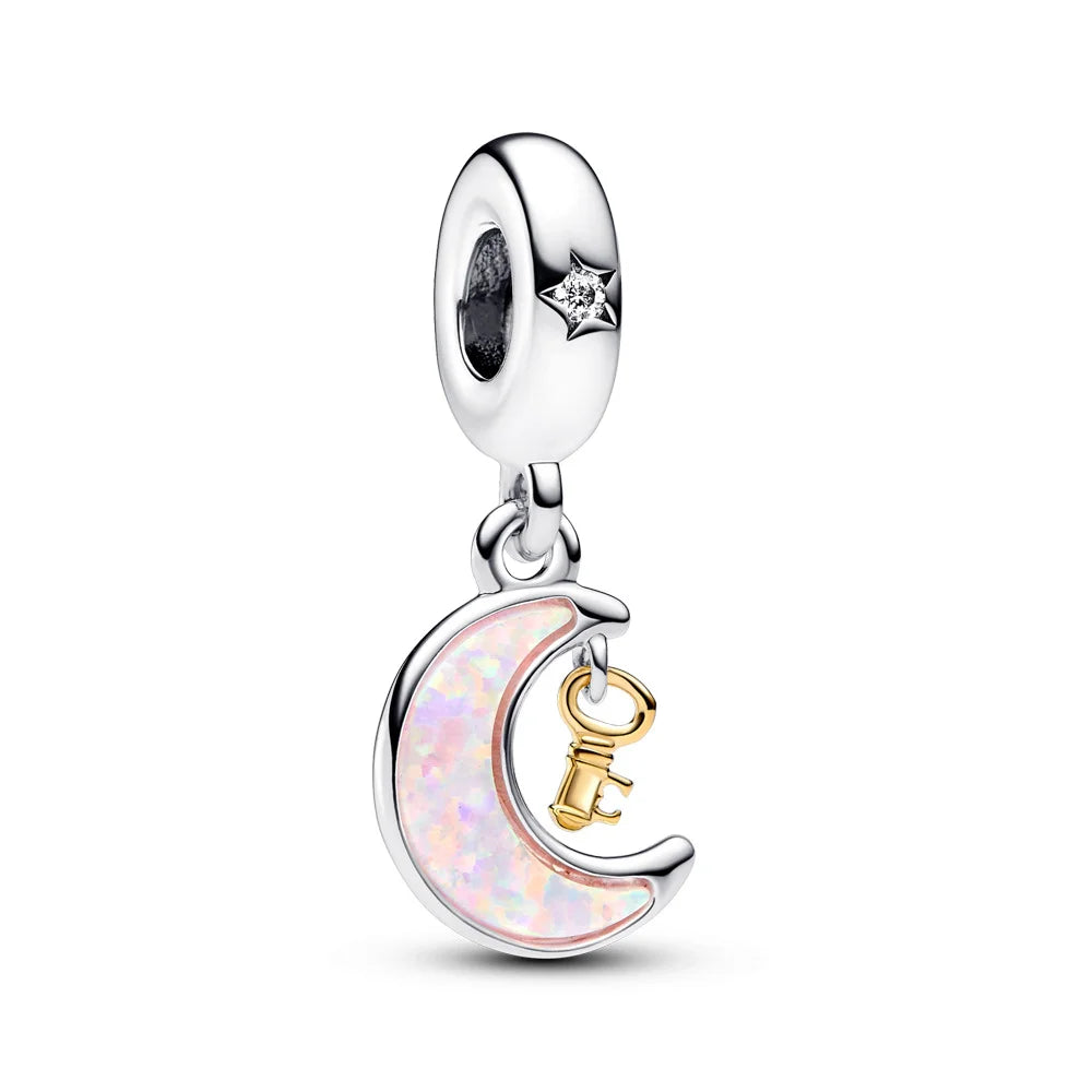 Original 925 Sterling Silver Pink Flower Balloon and Coffee Cup Charms Beads for DIY Women’s Bracelet Jewelry Gift
