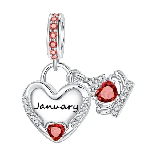 Sparkling Birthstone Heart Charm 925 Sterling Silver Pendant Bead for Mom DIY Jewelry Gift