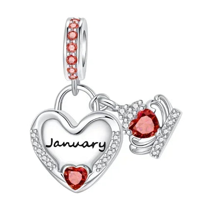 Sparkling Birthstone Heart Charm 925 Sterling Silver Pendant Bead for Mom DIY Jewelry Gift