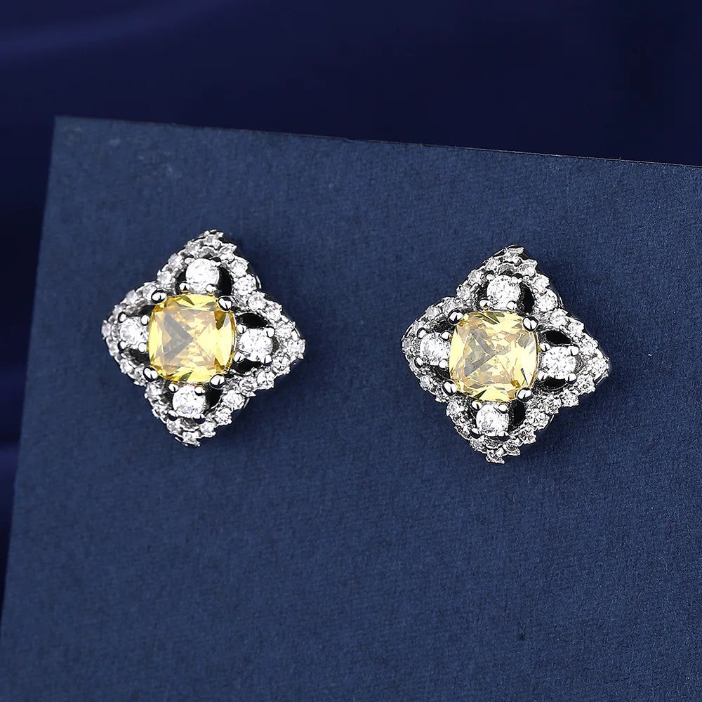 Sterling Silver CZ Crystal Plant Stud Earrings for Women and Teens