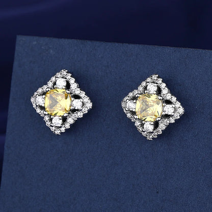 Sterling Silver CZ Crystal Plant Stud Earrings for Women and Teens