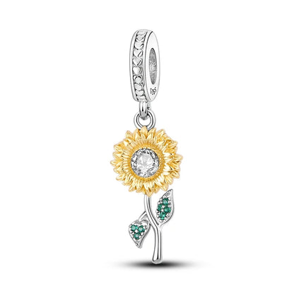 925 Silver Flower Charms Sunflower Tulip Pendants for Bracelet Jewelry Making KTC183