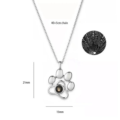 100 Languages I Love You Heart Pendant Necklace Romantic Projection Jewelry Gift for Women Cat Dog Paw 40cm plus 5cm