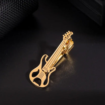 Creative Treble Clef Guitar Tie Clip for Men Titanium Steel Music Accessory Style 9