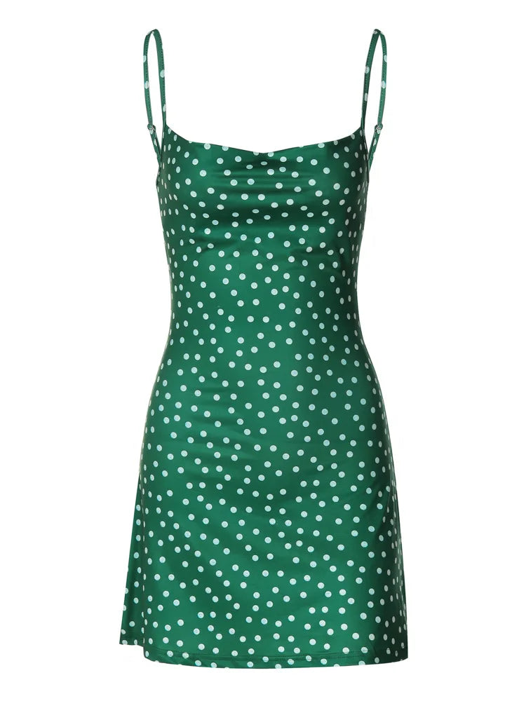 Summer Spot Print Backless Bodycon Mini Dress Women Y2K