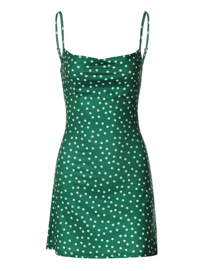 Summer Spot Print Backless Bodycon Mini Dress Women Y2K